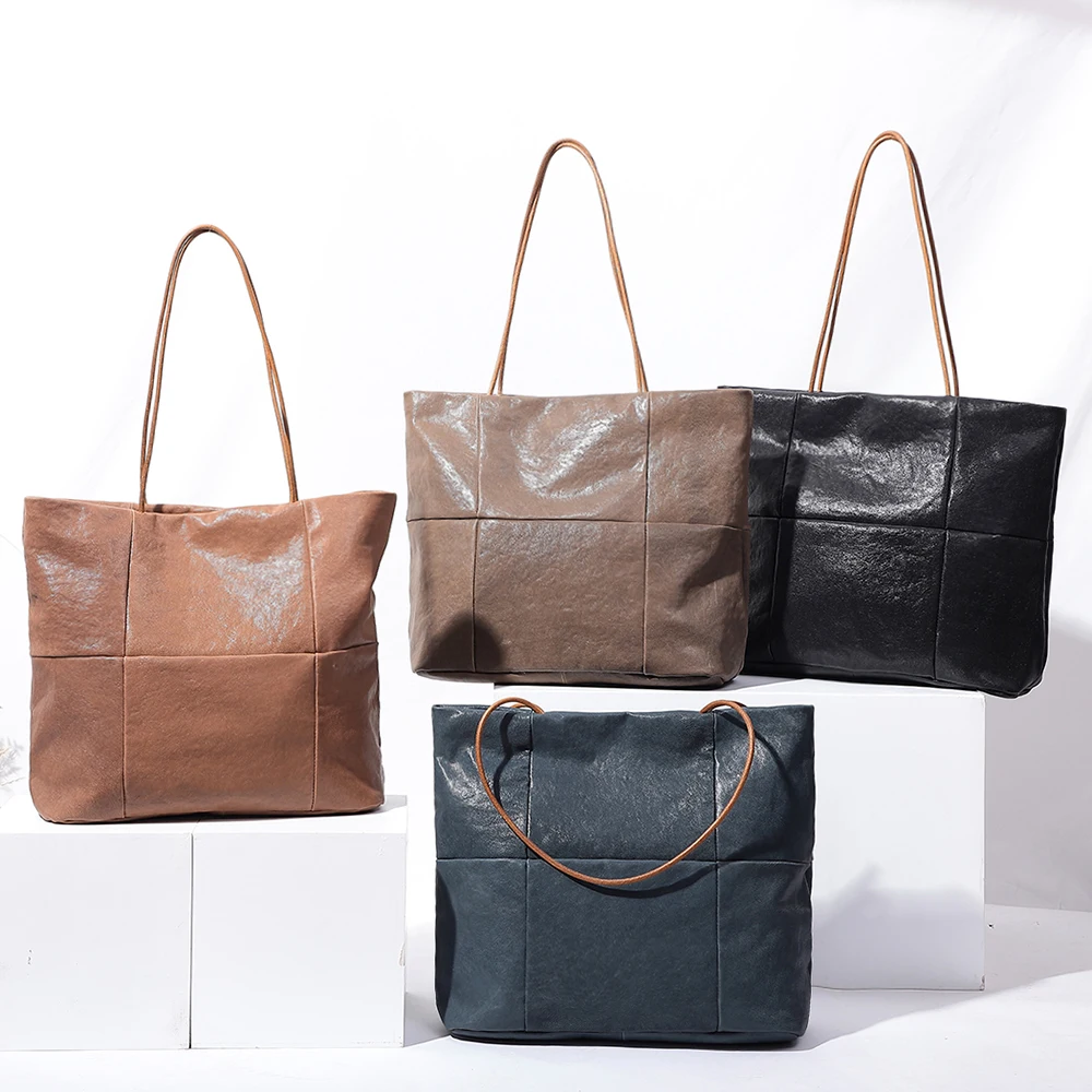 

JOGUJOS Women Soft Sheepskin Large Capacity Tote Bag Genuine Leather Top-Handle Bag Casual Fashion Lady Shoulder Shopper Handbag