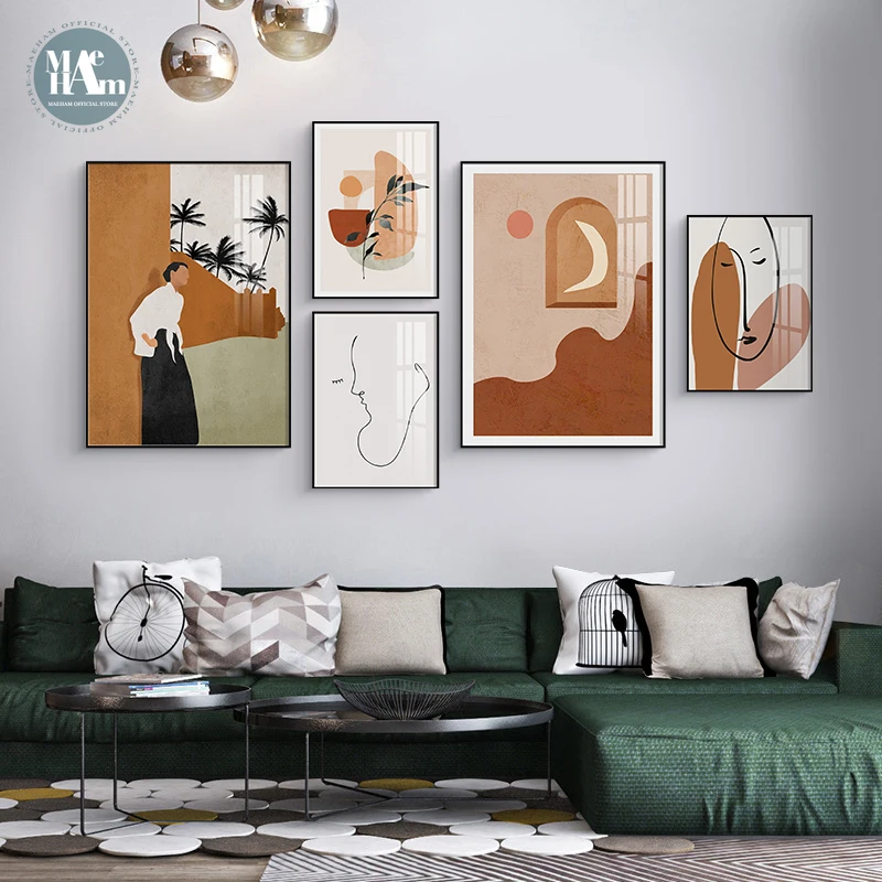 Скандинавские Геометрические линии фигуры Morandi цвет абстрактный плакат печать