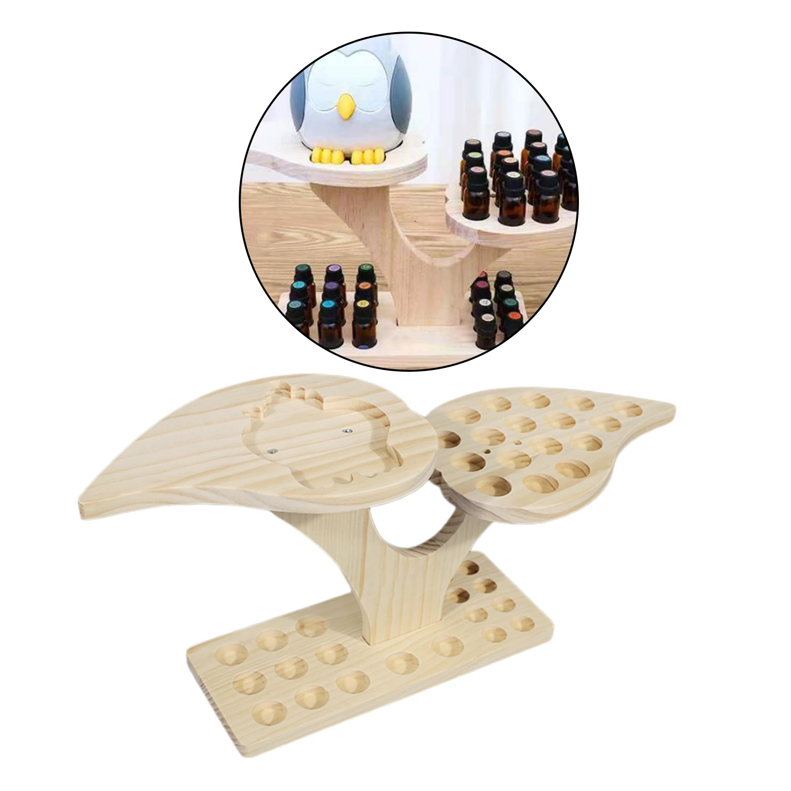 

36 Slots Wood Essential Oils Stand Diffuser Holder Carousel 53x13x25cm