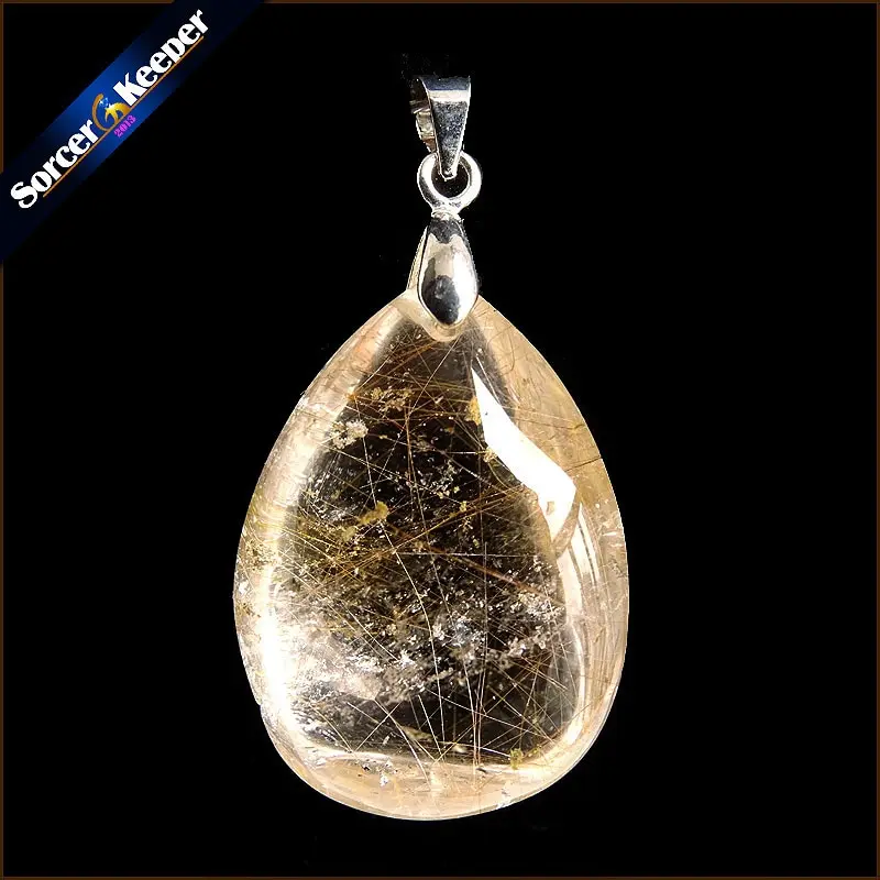 Подлинное натуральное золото рутилированный кварц кристалл Кабошон ожерелье кулон каменные бусины для изготовления ювелирных изделий DIY OS477