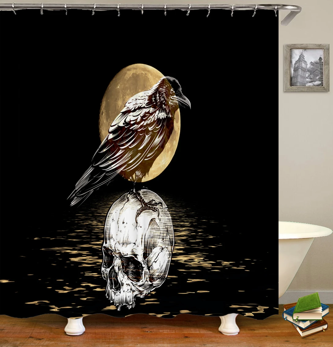 

Забавная 3d-занавеска для душа в виде черепа, вороны, Луны, s-занавеска для ванной, водонепроницаемая тканевая декоративная занавеска для ван...