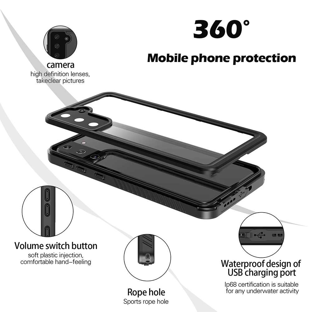 

Phone Case Cover With Built-In Screen Protector Full Body Clear Waterpoof Shockproof Dustproof Accessories For Samsung S21 Ultra