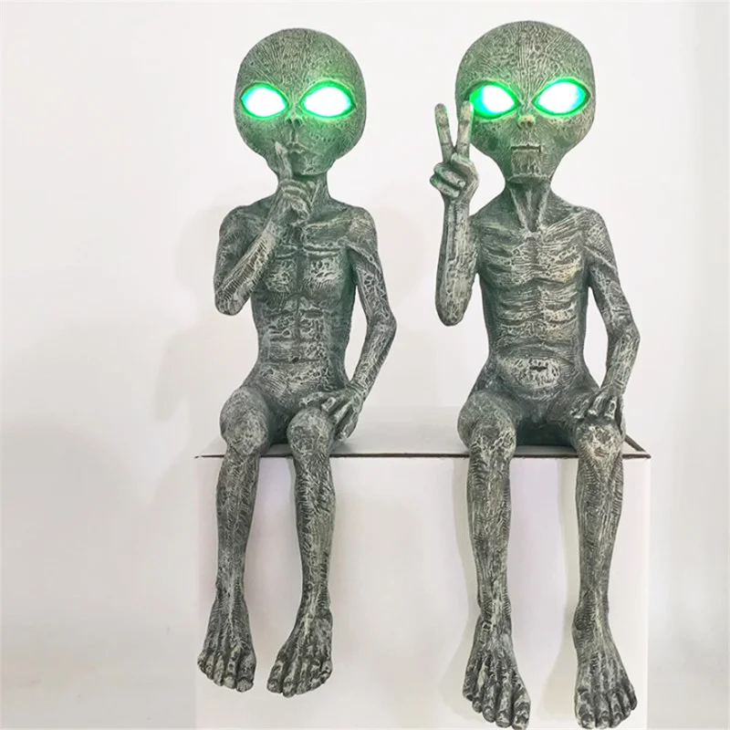

Outer Space Alien Statue With Solar Light Martians Garden Figurine For Home Outdoor Decor Courtyard Ornaments Alien Resin Statue