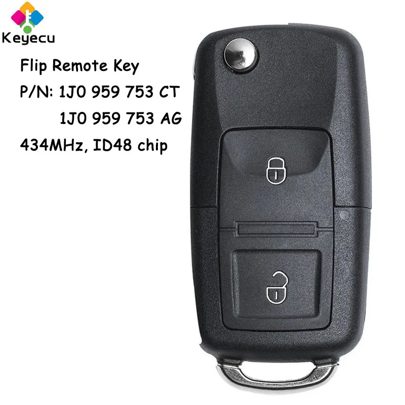 KEYECU Flip Remote Car Key With 2 Buttons 434MHz ID48 Chip for Volkswagen Bora Polo Golf 4 5 MK4 B5 B6 Fob 1J0 959 753 CT / AG