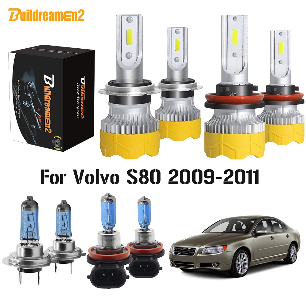 

Buildreamen2 4 Pieces Car Headlight High or Low Beam + Fog Lamp H7 H11 LED Halogen Headlamp 12V For Volvo S80 2009 2010 2011