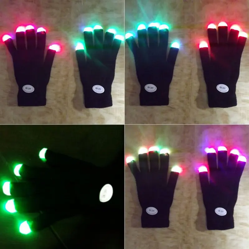 1 пара цветные светодиодные перчатки Rave светильник Finger светильник ing мигающие перчатки унисекс скелетная перчатка перчатки для рыбалки на открытом воздухе