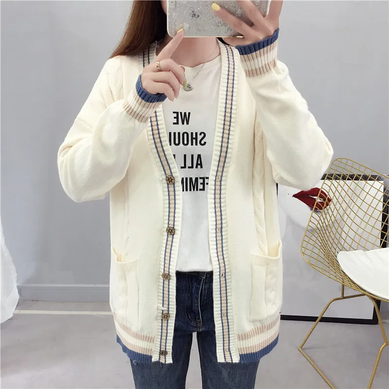 Women sweater knit striped cardigans full sleeve and length single breasted solid spring autumn casual 2019 fashion |