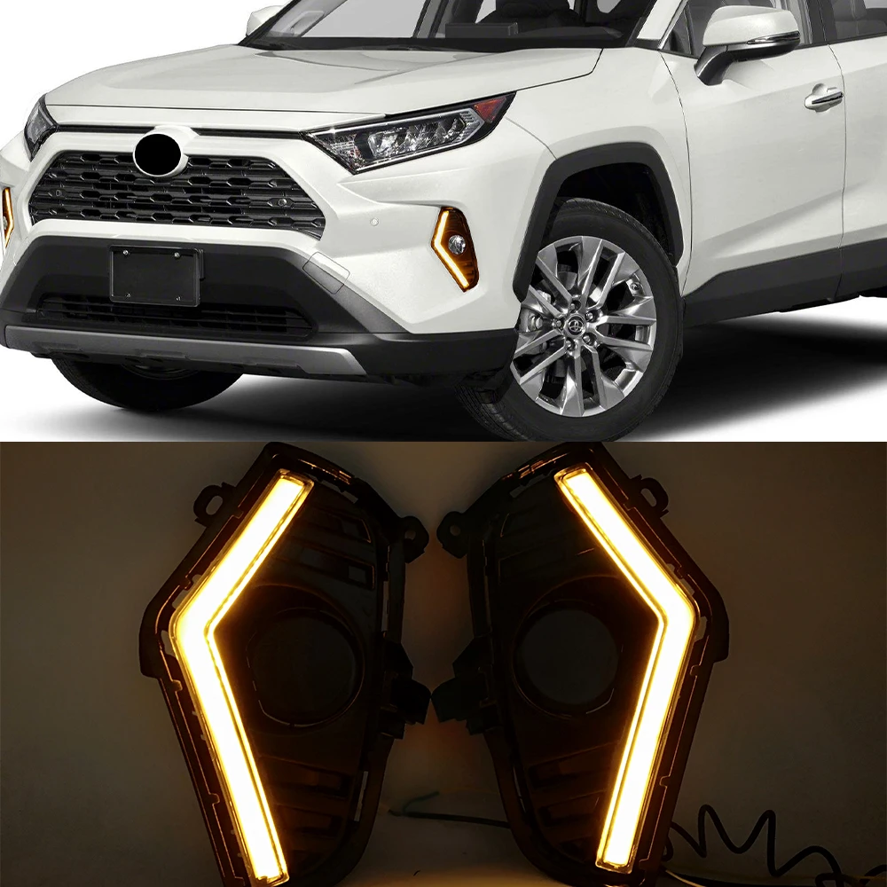 1 пара автомобиля DRL Светодиодный дневной светильник для Toyota RAV4 2019 2020 Белый желтый