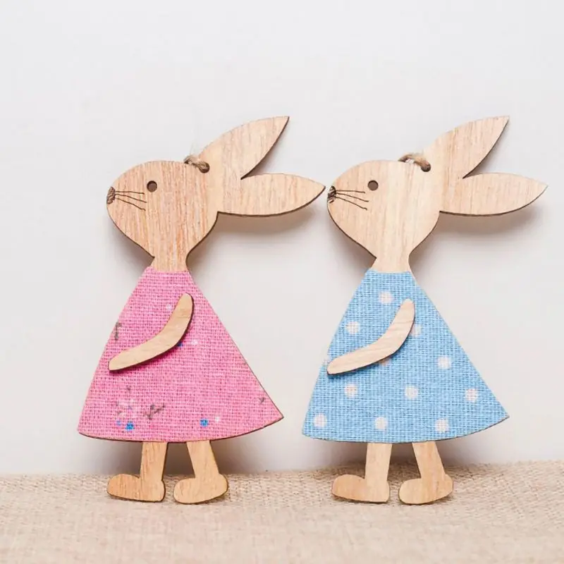 Милый деревянный декоративный Пасхальный кролик DIY висит поделки прекрасные