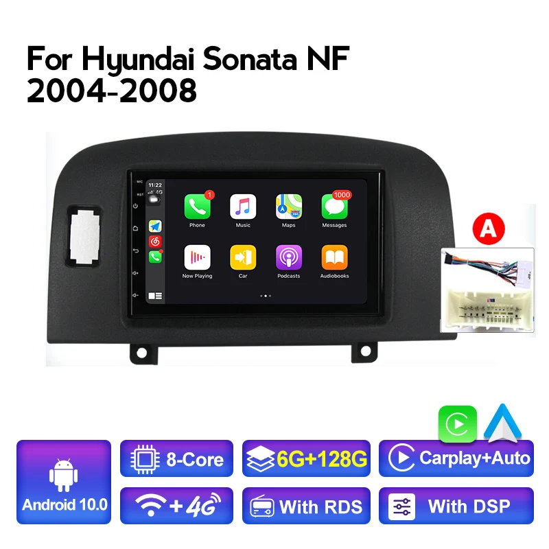 

7-дюймовый автомобильный радиоприемник Android, автомобильный стерео мультимедийный плеер для Hyundai Sonata NF 2004-2008, GPS-навигация Carplay + Автомобильный...