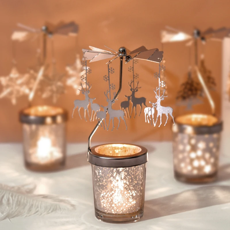 

Romantic Rotating Spinning Carrousel Tea Light Candlesticks Holder Metal Tea Light Candle Holder Home Decoration Dinner Party