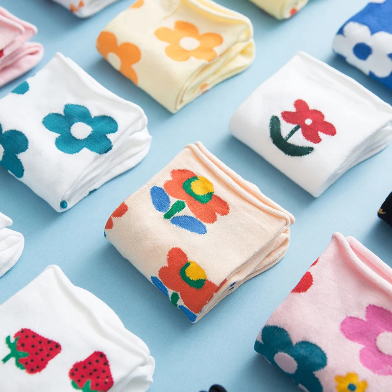 Цветок в Корейском стиле носки с изображением клубники женские милые длинные