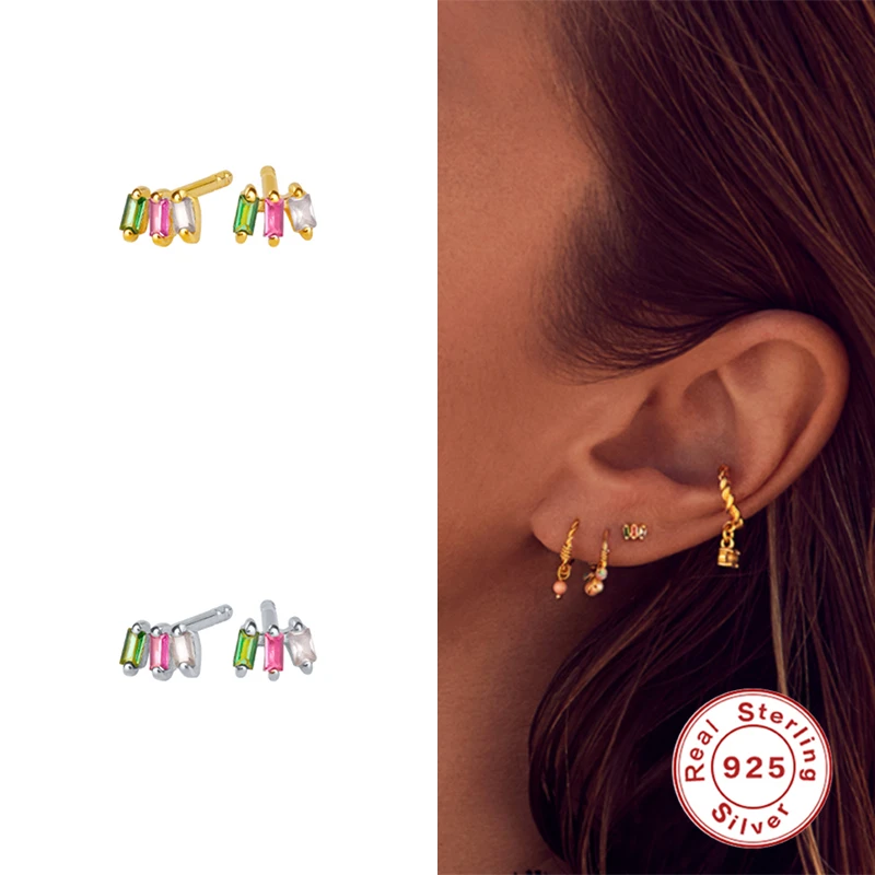 

Женские серьги-гвоздики из серебра 925 пробы, с радужным цирконием