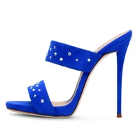 2021 new summer fashion high heels 12cm stiletto heels crystal rhinestone ladies slipper sexy big yards 43 blue womens shoes