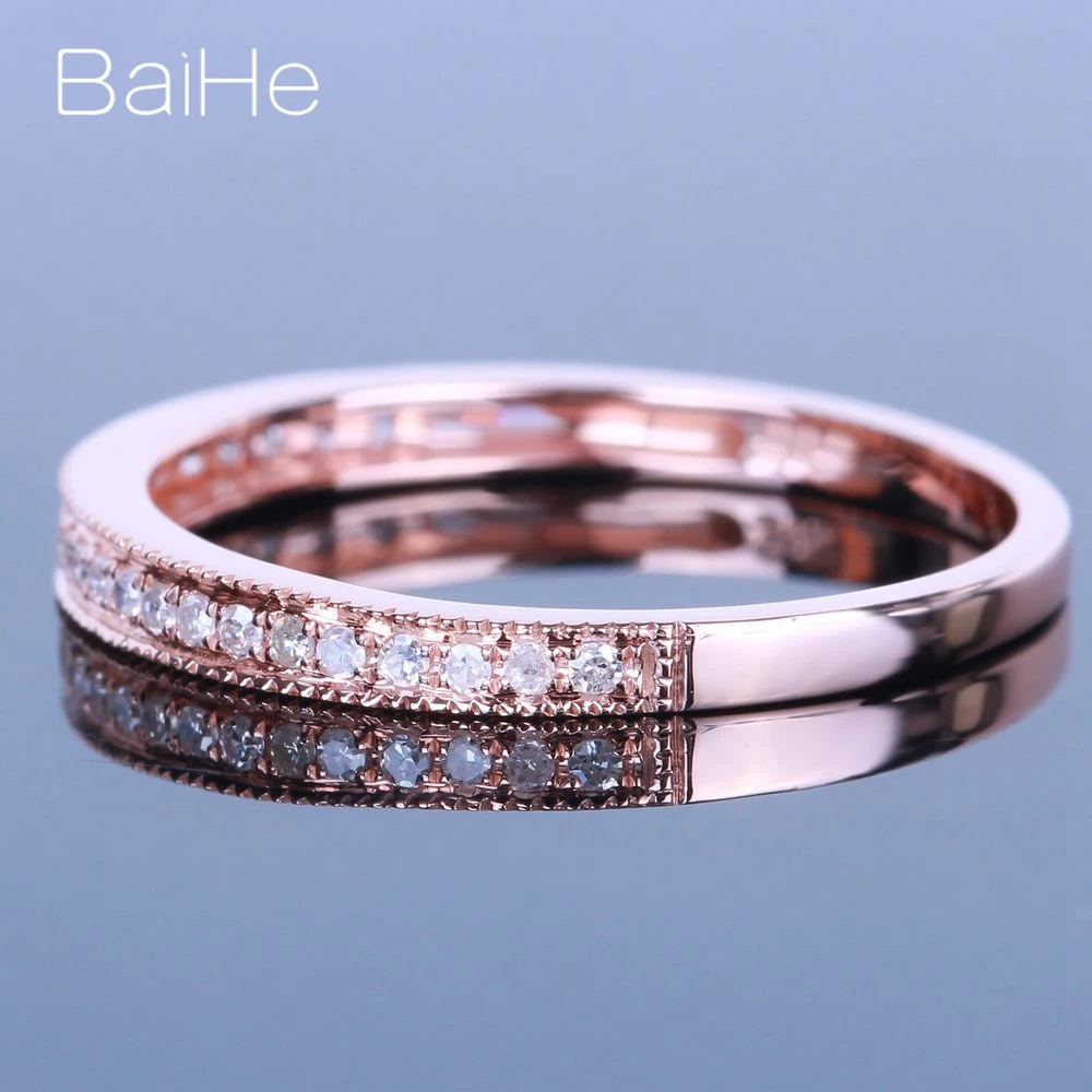 BAIHE Solid 14K розовое золото (AU585) 0.2CT сертифицированное H/SI круглое кольцо с
