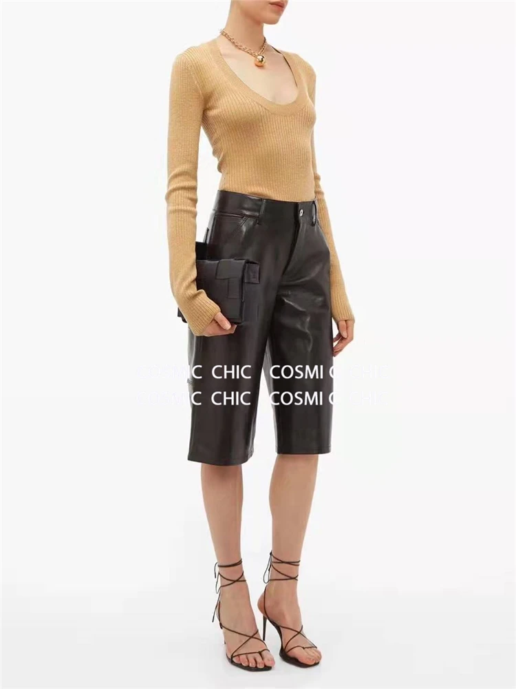 Cosmicchic Women Long Sleeve Knitted Wool Bodysuit Autumn Winter O Neck Sexy Bodycon Top Quality Party Club Solid Body