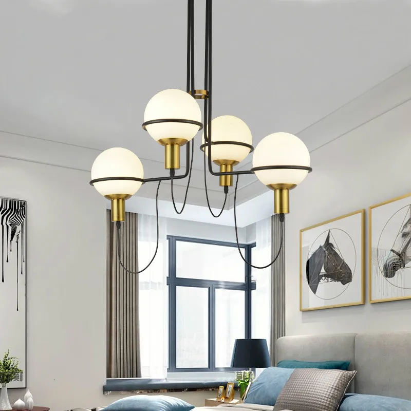 Скандинавская черная металлическая светодиодная люстра E27 потолочный