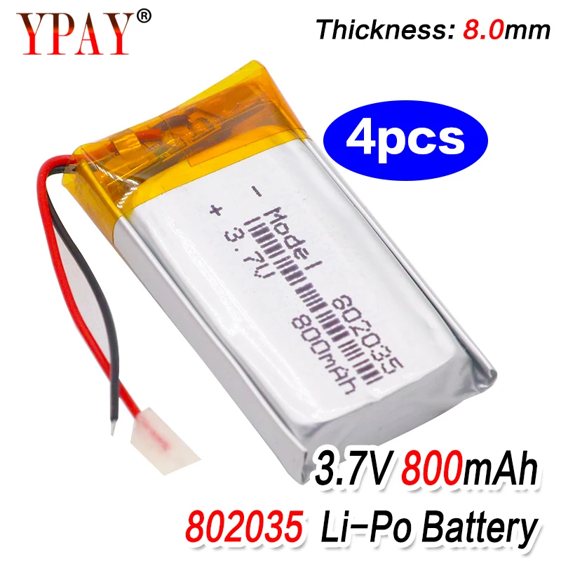 4 шт. высокое качество 3 7 V 802035 800mAh литий ионный полимерный литиевый аккумулятор
