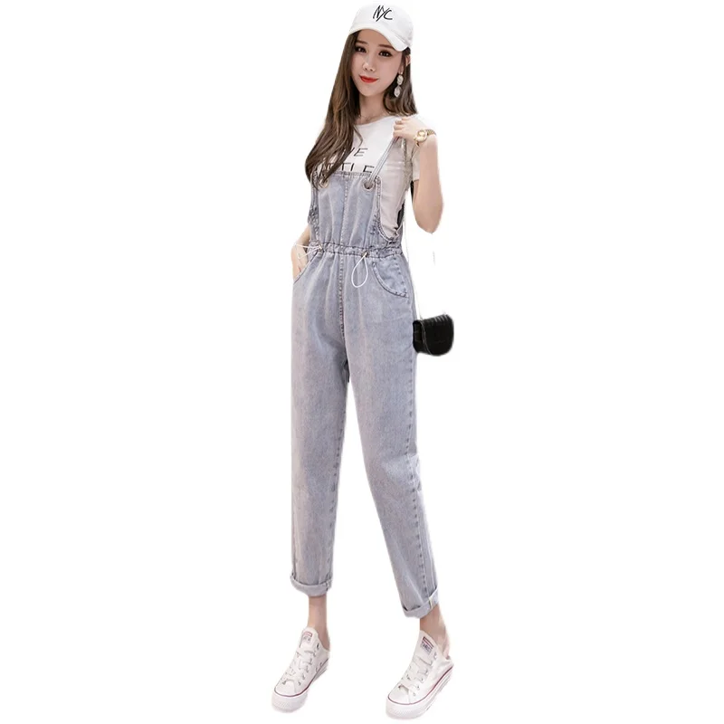 

Denim Suspender Pants Women's Loose 2021 Summer New Slimming Korean Style Small Cropped High Waist Straight-Leg Shorts