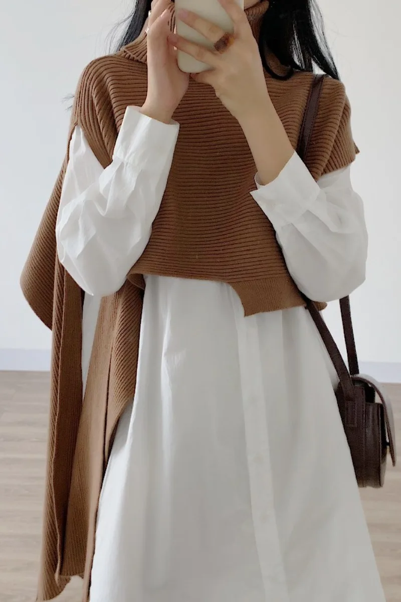 

High collar fashion patchwork Women"s Large size knitted sweater irregular cape