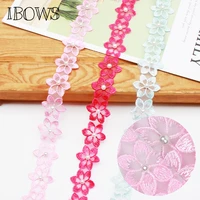 ibows 1yard flower lace ribbon pearl flower water soluble appliques for diy hairband accessories clothes dress bags decoration