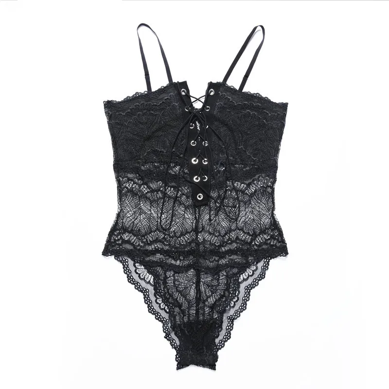 

Comeonlover Sling Lace Bodysuit Adjustable Straps Mesh Teddy Sexy V neck Top Summer Romper Women Transparent Jumpsuit RI80630