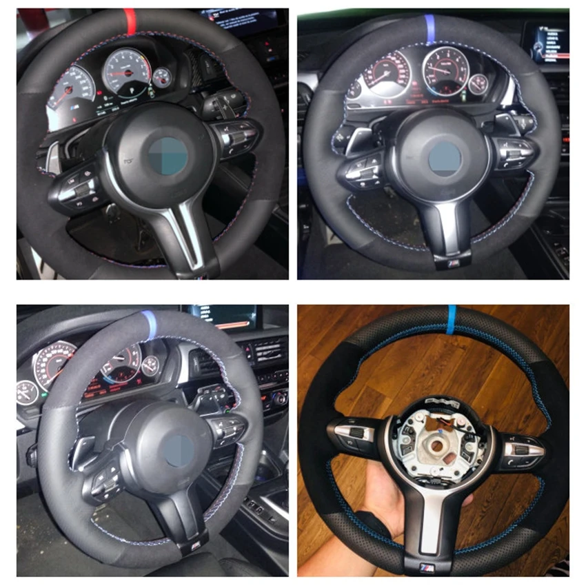 diy black genuine leather suede steering wheel cover for bmw m3 m4 m5 m6 f87 m2 x5 m f86 x6 m f33 f30 f80 f82 f12 f13 f85 free global shipping
