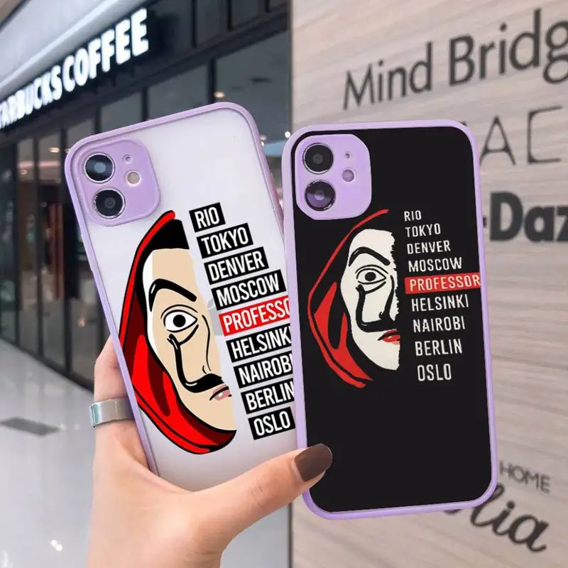 

Spain TV La Casa de papel Phone Case For iPhone 12 11 Mini Pro XR XS Max 7 8 Plus X Matte transparent Purple Back Cover