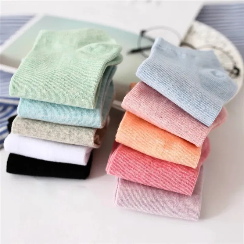 Женские носки незаметные неглубокие цветные хлопковые однотонные | Женская