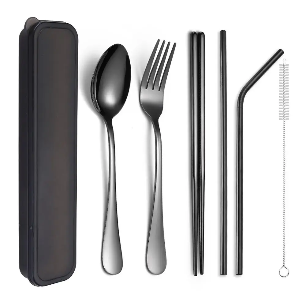 6 шт. 410 нержавеющая сталь вилка ложка палочки для еды соломинки прямые согнутые