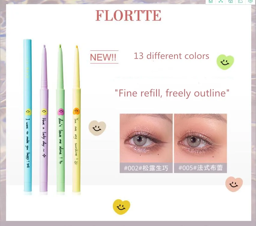 

Подводка для глаз FLORTTE с улыбающимся сердцем гель-карандаш цветная водостойкая Стойкая не размазывающаяся легкая в нанесении Косметика для...