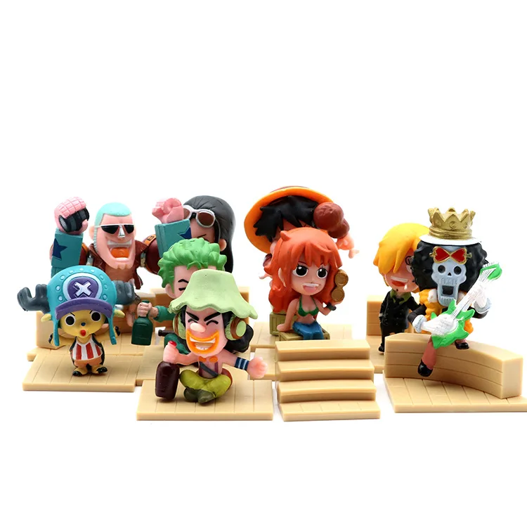 

9pcs style One piece sitting luffy drink zoro cock sanji Action Figurines chopper Nami Statue figure Model toy
