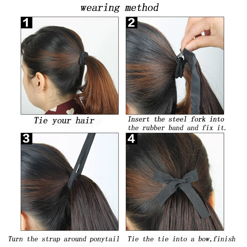 

AOOSOO Long Straight Ponytail Drawstring Ponytail Synthetic Heat Resistant Clip In Extensions