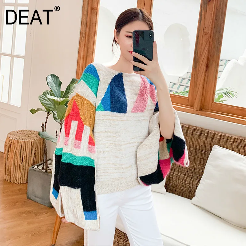 DEAT Бежевый женский шерстяной свитер с круглым вырезом и длинным рукавом