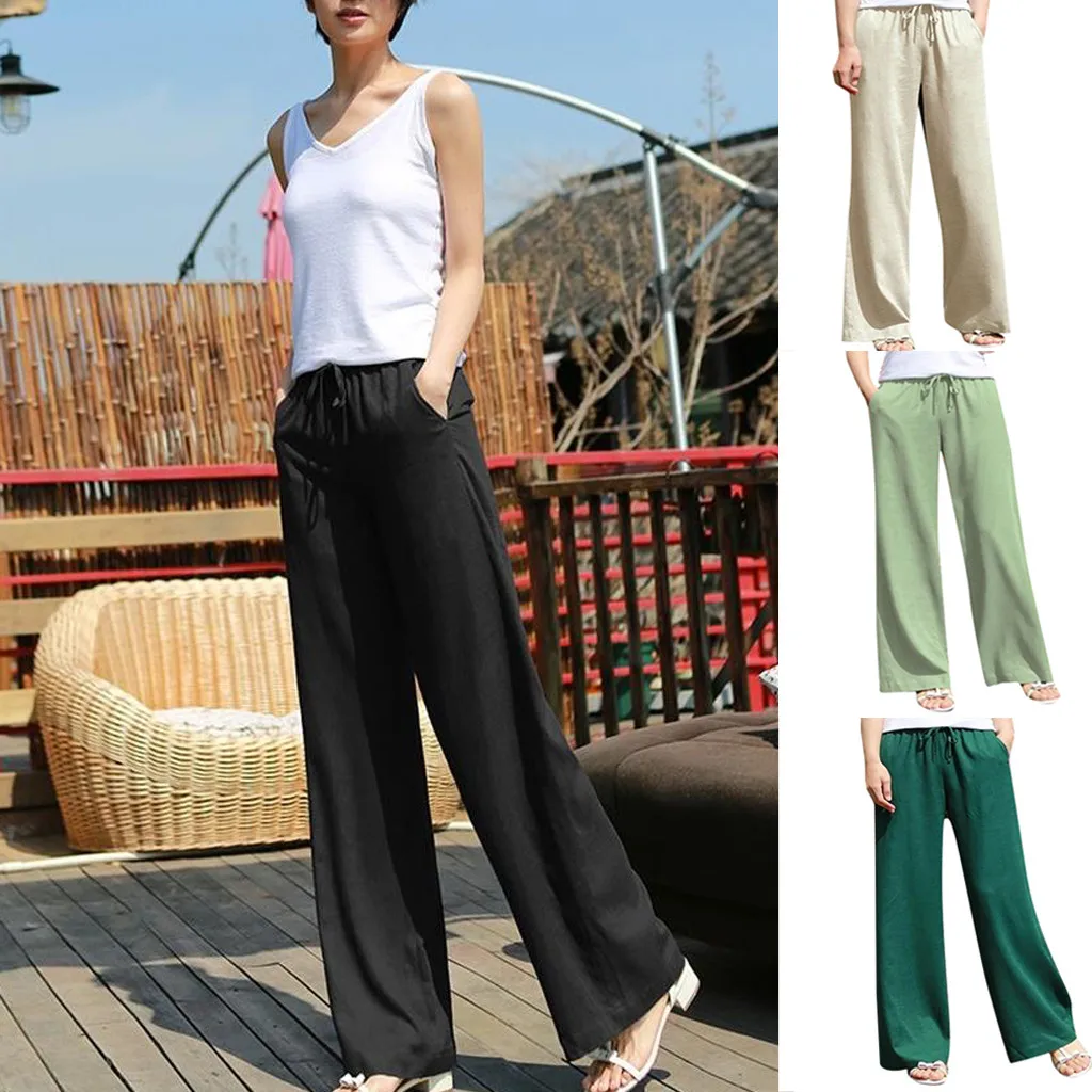 Женские брюки мешковатые широкие для женщин чистый цвет на шнуровке