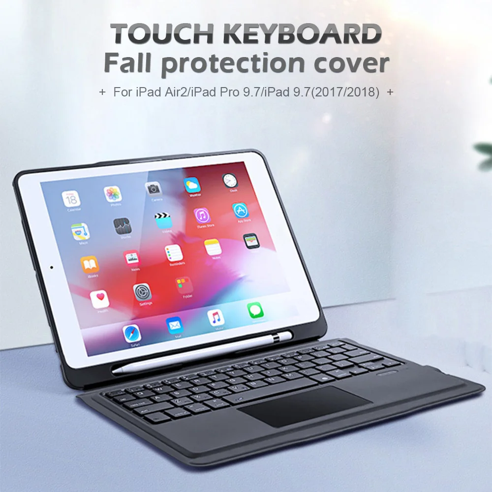 

Bluetooth-клавиатура с чехлом из искусственной кожи с функцией кронштейна для iPad Air 2/iPad Pro 9,7/iPad 9,7 (2017/2018)