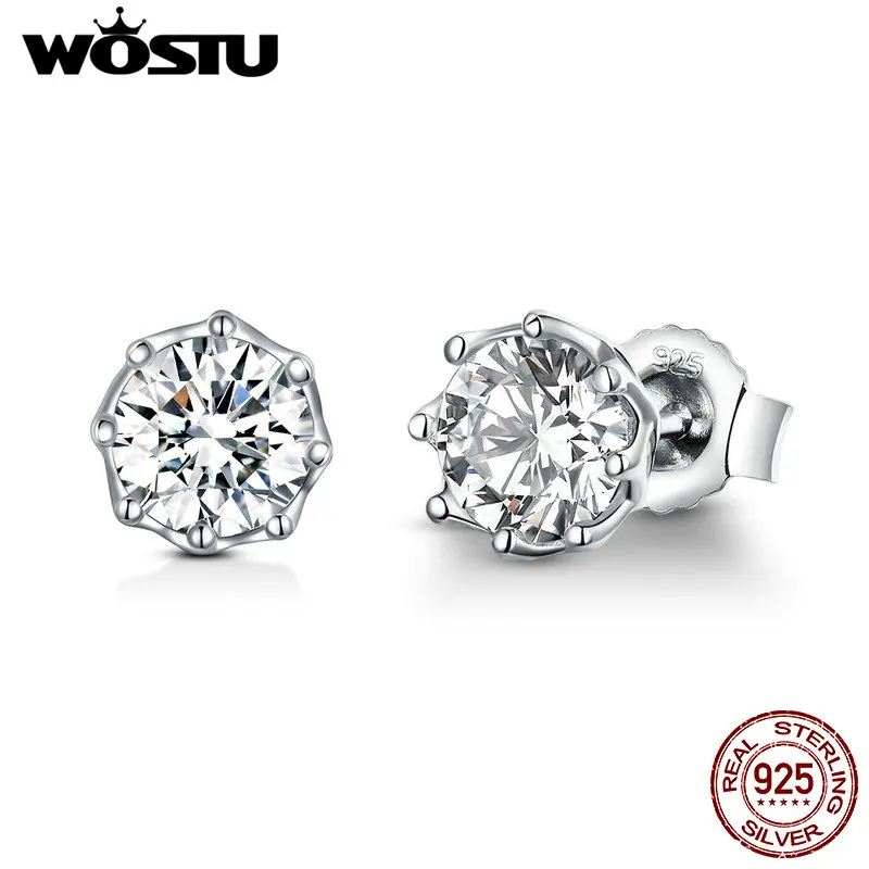 WOSTU, Настоящее серебро 925 пробы, сверкающий светильник, серьги-гвоздики для женщин, для помолвки, свадьбы, модные, свежие ювелирные изделия, подарок CQE499