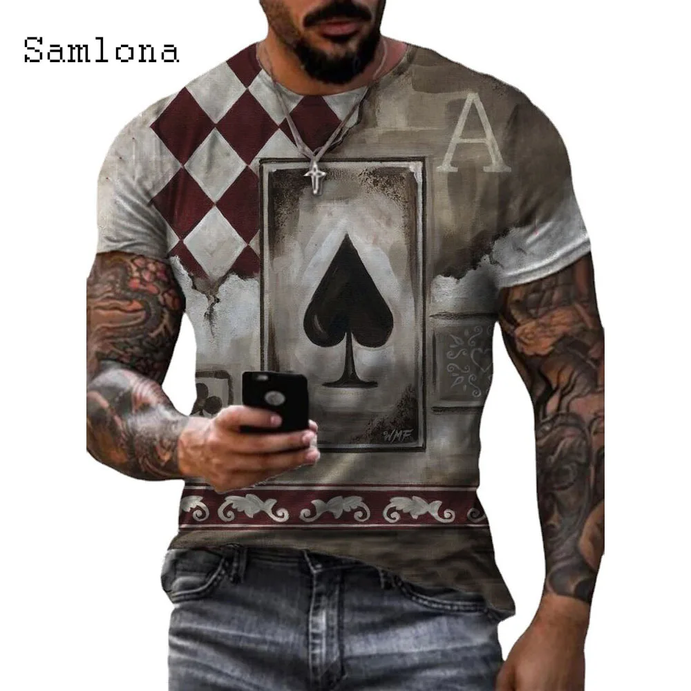 

Samlona Plus Size Men T-shirt 2021 New Fashion Tops Streetwear 3D Playcard Print Tshirt Summer Casual Pullovers Men Tees Shirt