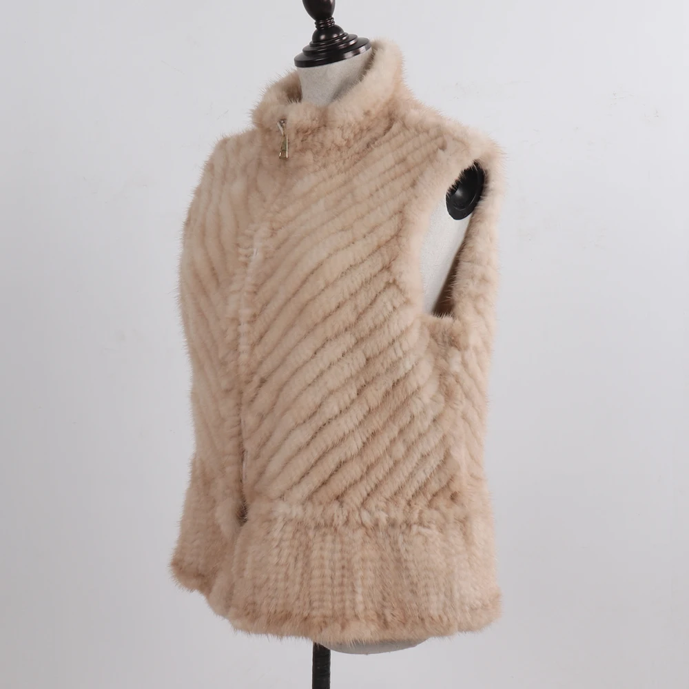 Женский меховой жилет ручной вязки осенне зимняя теплая шуба из натурального