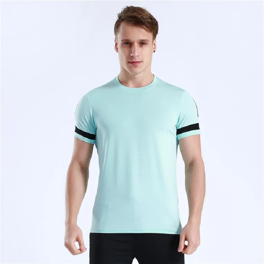 

High Quality Men Running T-Shirts Elastic Fitness Tshirt Breathable Gym T Shirt Sport Shirt Men Training Tops