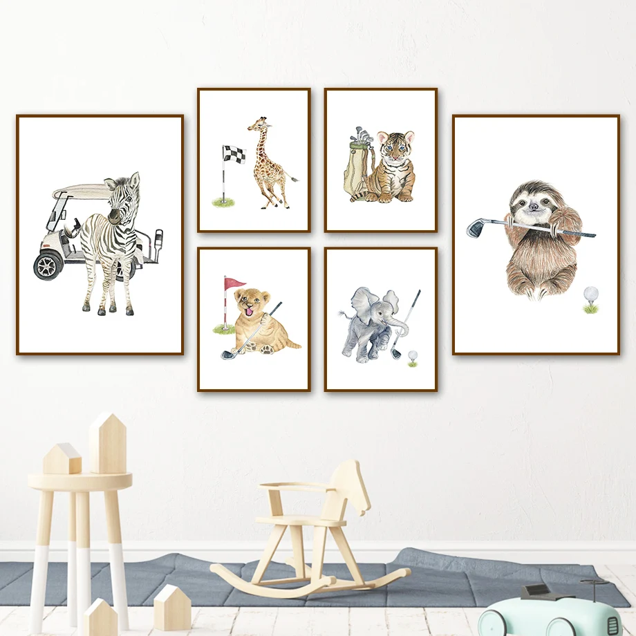 Картина на холсте с изображением гольф овец тигра коровы жирафа льва зебры