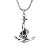 vintage caribbean pirate anchor skull pendant men necklace stainless steel link chain punk jewelry accessories gift sp0050
