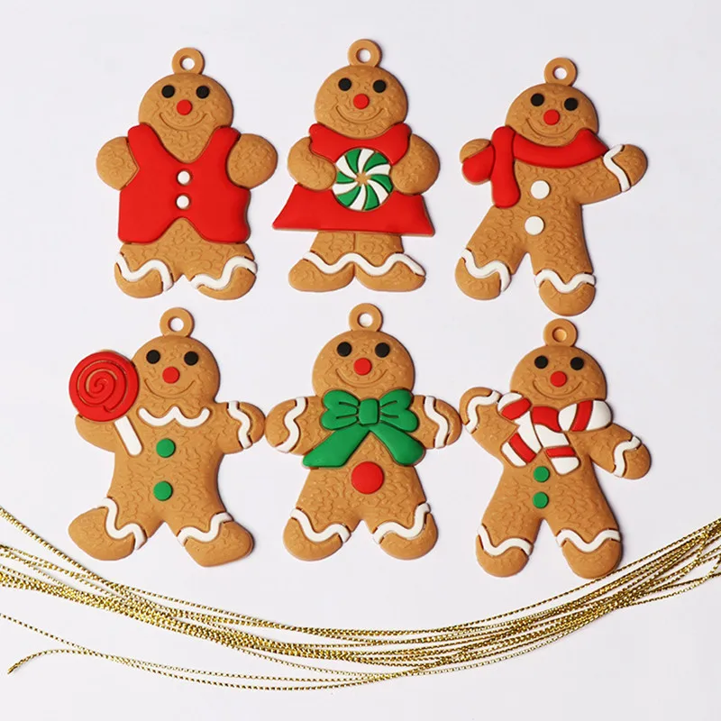 6Pcs Mini Gingerbread Man Christmas Decorations for Home Ornaments Snowman Chrismas Tree Pendant Decoration New Year Noel Decor