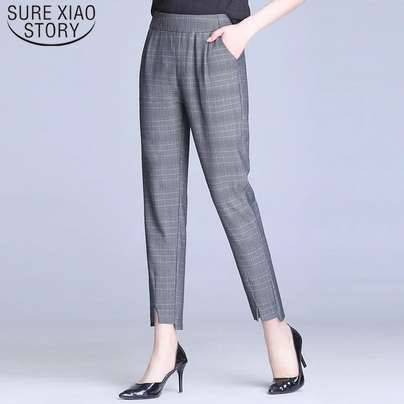 Брюки с высокой талией новинка весна осень модные тонкие в клетку брюки от Harlan