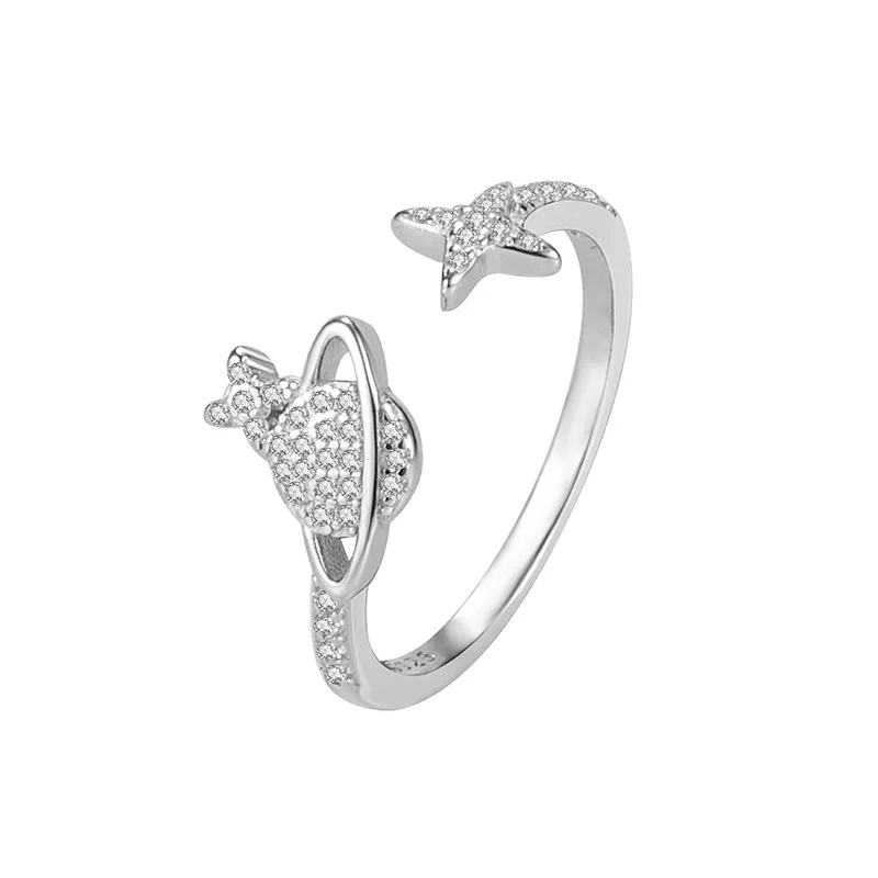 

new fashion ladies party luxury planet orbit S925 sterling silver inlaid Hao stone simple index finger opening adjustable ring