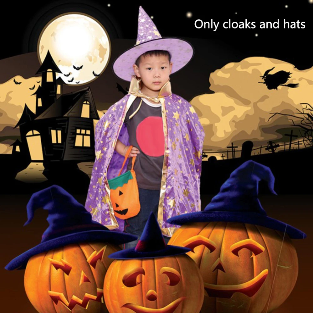 Детский маскарадный костюм на Хеллоуин волшебник плащ ведьма накидка и шляпа для