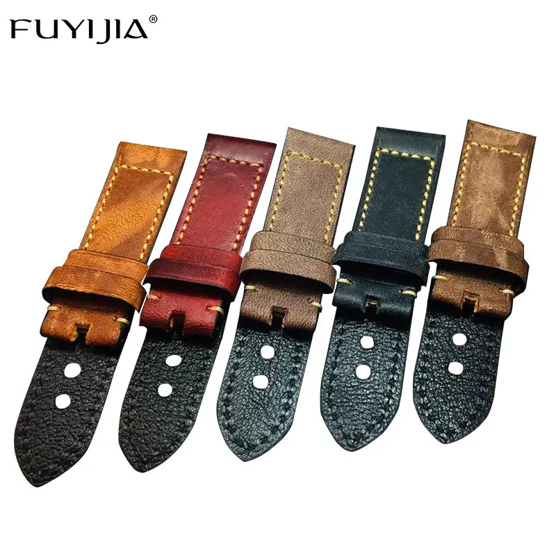 

FUYIJIA Retro Handmade Cowhide Watchbands Men Women Custom Watch Band 20MM 22MM 24MM Top Brand Strap Goat Bottom Leather Belt 19