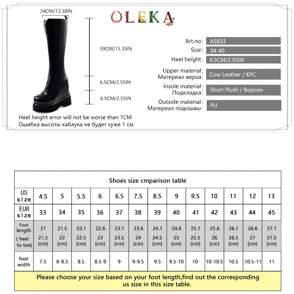 

OLEKA Leather Knee-high Winter Winter Boots Platform Metal Decoration Round Toe Fur Boots Office Lady Style Western New AS833