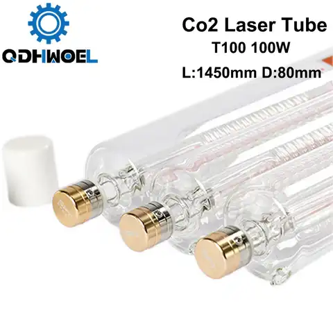 Лазерная трубка QDHWOEL T100 100-130 Вт, 100 Вт, длина 1450 мм, диаметр 80 мм для СО2 лазера гравировальная и режущая машина