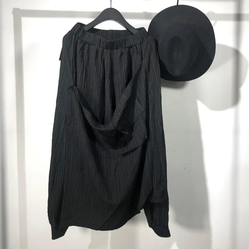 

Мужские брюки с юбкой-штаны Seak, повседневные брюки с перекрестной юбкой, уличная одежда, мужская одежда, спортивные брюки, черные шаровары в ...